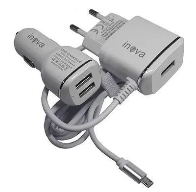 Kit Carregador Duplo Inova CAR-2037D cabo Turbo Micro USB (V8) + Fonte Veicular 2 Saídas USB