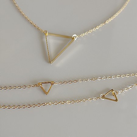 Conjunto Colar e Pulseira Triângulo - Ouro