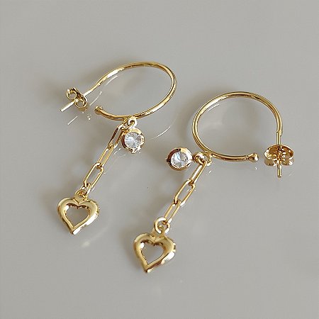 Mini Argola Coração Pendurado - Ouro