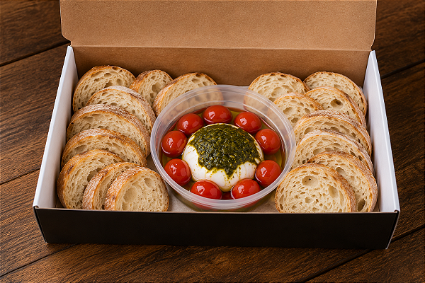 Burrata com Pesto, Tomate Confitado e Pão Crocante "Exclusivo Curitiba e Região Metropolitana"