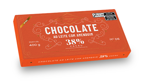 Barra de Chocolate Haenssgen Ao Leite com Amendoim 38% Cacau 400g