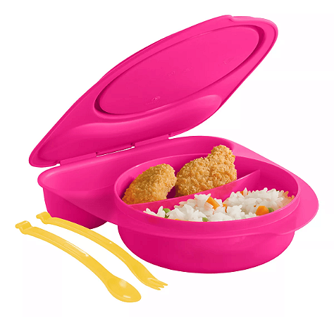 Tupperware Pratinho Infantil Com Talheres Rosa