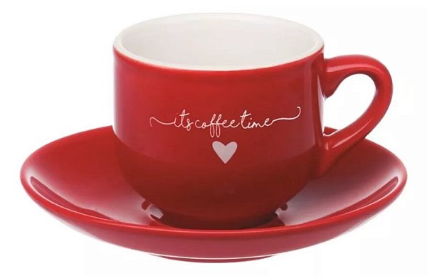 Jogo de xicaras com Pires de Porcelana 12 Peças Vermelho - Hauskraft #