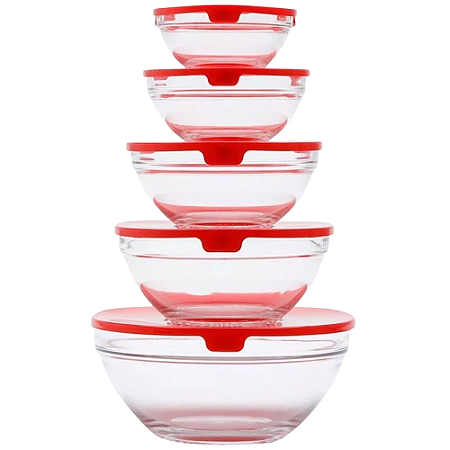 Conjunto de Pote de Vidro com Tampa 5 Peças - Vermelho #