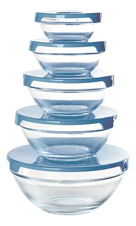 Conjunto de Pote de Vidro com Tampa 5 Peças - Azul #