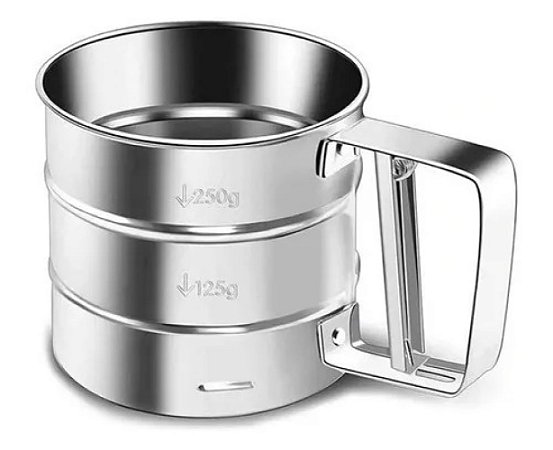 Caneca Peneira Polvilhador e Tapioqueira de Inox com Gatilho #
