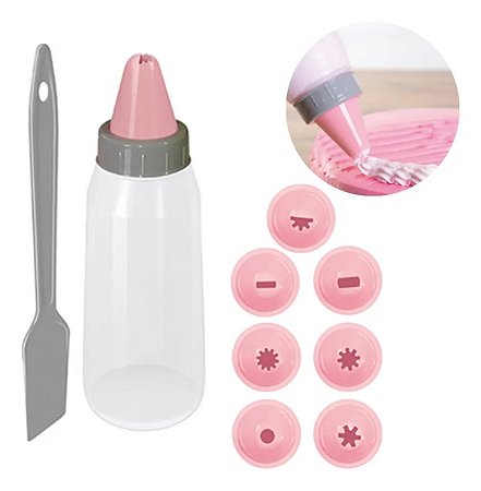 Bisnaga Decoradora de Bolo de Plástico com 8 Bicos e Espátula #