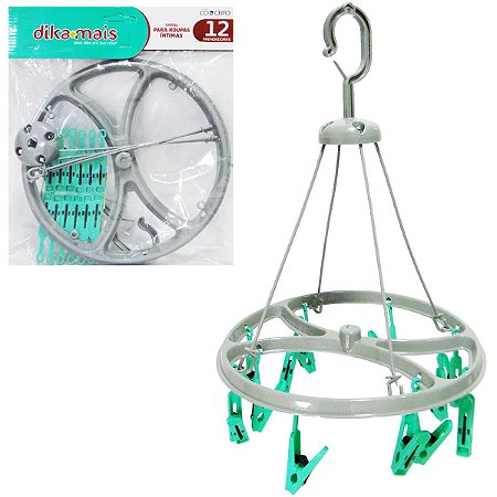 Varal de Pendurar de Plástico com 12 Prendedores - Cinza #