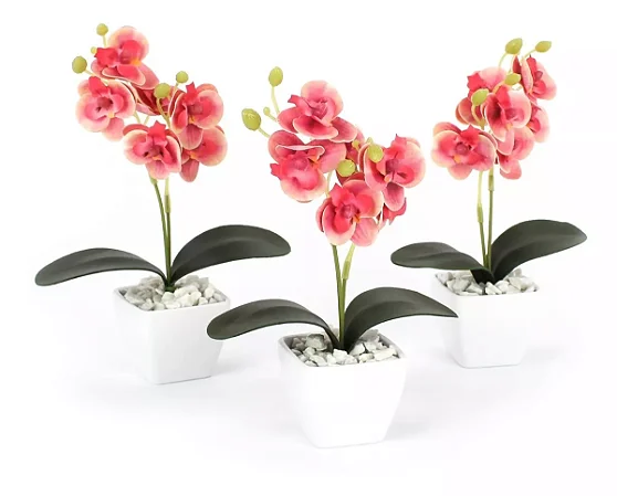 Vaso De Flor Artificial Orquídeas Decorativas Kit Com 3