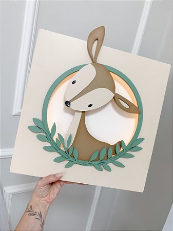 Quadro bosque cervo com luz de led