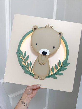 Quadro bosque urso com luz de led