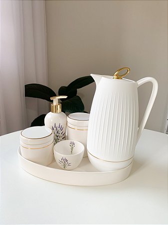 Kit higiene lavanda com filete de ouro 6 peças