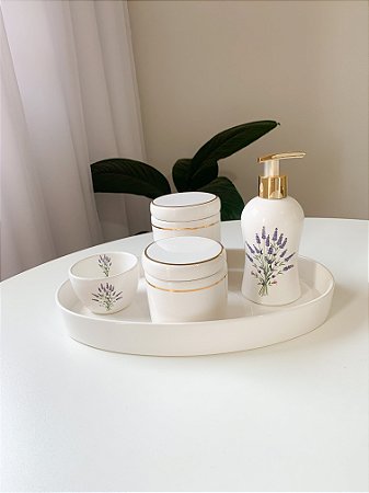 Kit higiene lavanda com filete de ouro 5 peças