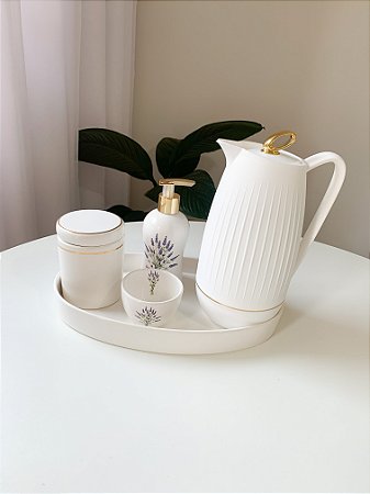 Kit higiene lavanda com filete de ouro 5 peças