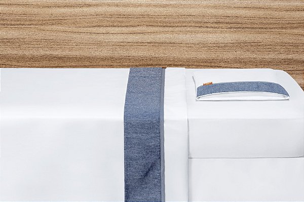 Jogo de Lençol Bordado Batistela Baby Linho Jeans