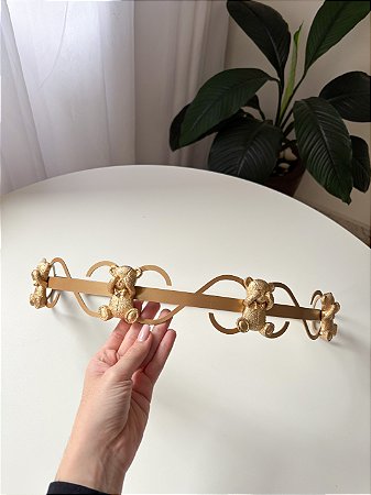 Dossel dourado arabesco ursinho urso resina