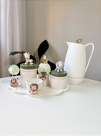 Kit higiene safári com filete de ouro 6 peças