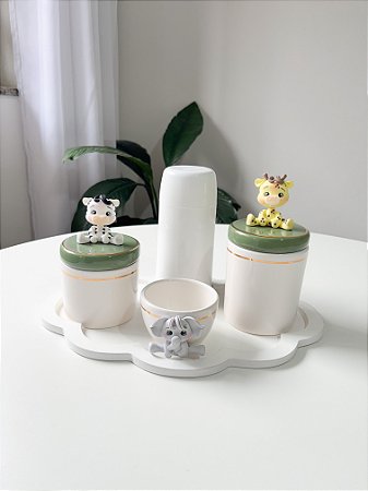 Kit higiene safári com filete de ouro 5 peças