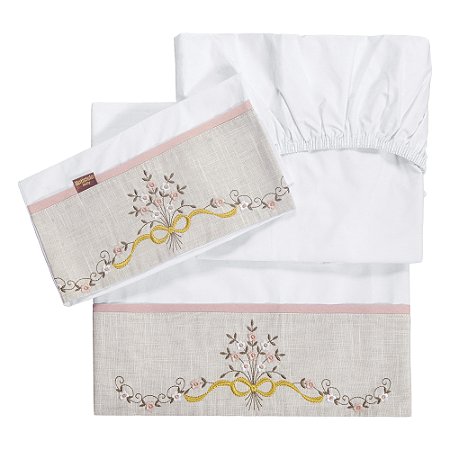 Jogo de Lençol Bordado Batistela Baby Amore