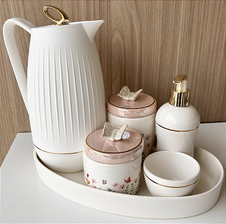 Kit higiene jardim encantado com filete de ouro 6 peças