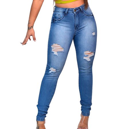 Calça jeans feminina com destroyed Clara - Outlet V8