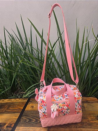 Frasqueira Tripla Impermeável Artesanal – Floral Rosa