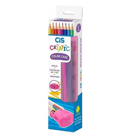 Lápis de cor 12 cores com estojo - CRIATIC CASE + Apontador - CiS