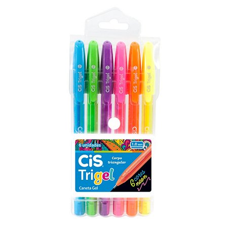 Caneta CiS Trigel 1.0mm Estojo com 6 Cores Neon