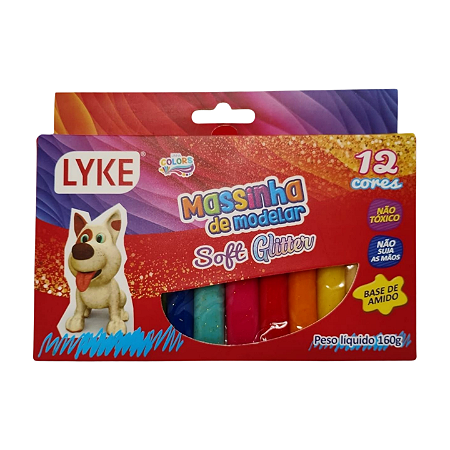 Massinha De Modelar Infantil Soft 180g Com Glitter 12 Cores - Lyke