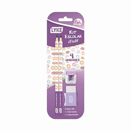 Kit Escolar Roxo Pastel c/ 2 Lápis + Apontador + Borracha - LYKE