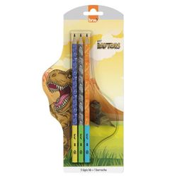 Kit Escolar 3 Lápis HB + Borracha Divertida Raptors Dinossauro -  BRW
