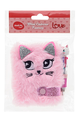 Mini Caderno/Caderneta Chaveiro Gato Rosa Molin