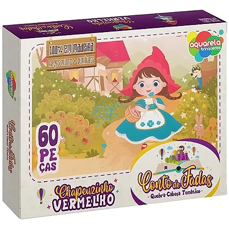 Quebra - Cabeça Madeira Coleção Conto de Fadas Chapeuzinho Vermelho 60 Peças - Aquarela