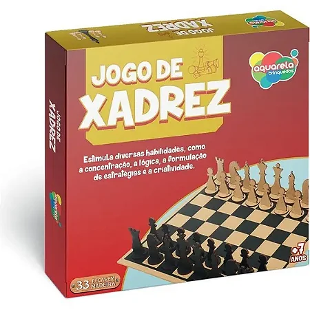 Jogo de Tabuleiro Xadrez com 33 peças em Madeira MDF - Aquarela