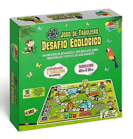 Jogo de Tabuleiro Desafio Ecológico 16 Peças em MDF - Aquarela Brinquedos