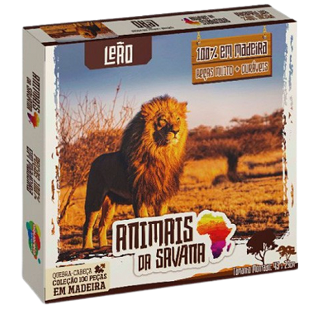 Jogo Quebra- Cabeça Leão Madeira MDF  100 Peças - Aquarela