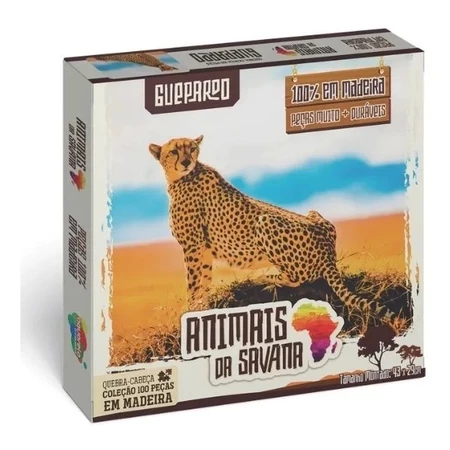 Jogo Quebra-Cabeça Guepardo 100 Peças em Madeira MDF - Aquarela