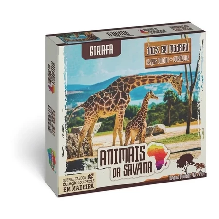 Jogo Quebra-Cabeça Girafa 100 Peças em Madeira MDF - Aquarela