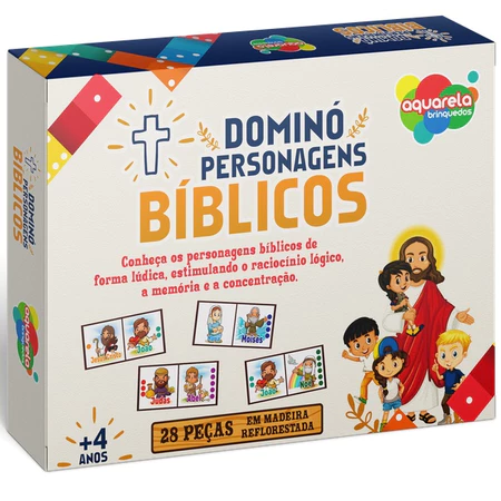Jogo Dominó Personagens Bíblicos Madeira 28 Peça - Aquarela Brinquedos