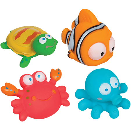 Kit 4 Bichinhos Para Banho Banheira Oceano Esguicham Água Bebê Infantil Buba