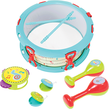 Kit Bateria 8 Peças Brinquedo Musical Infantil Bebê Buba