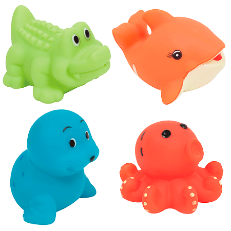 Kit 4 Bichinhos Para Banho Banheira Animais Aquáticos Esguicham Água Bebê Infantil Buba