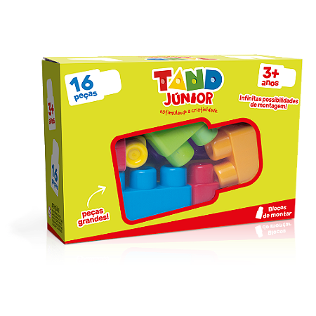 Blocos de Montar 16 Peças Coloridas Brinquedo Educativo Didático Infantil Tand Junior