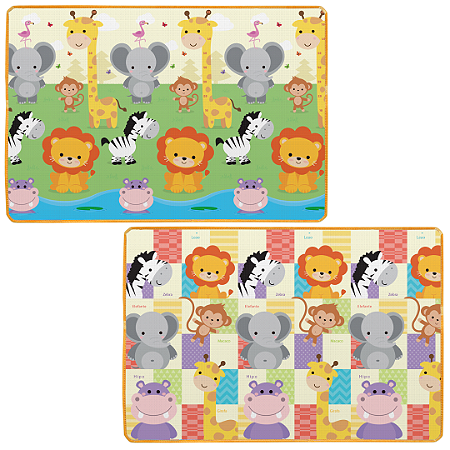 Tapete de Atividades Infantil Safari Buba 200x150 cm Impermeável e Dupla Face Para Bebês e Crianças