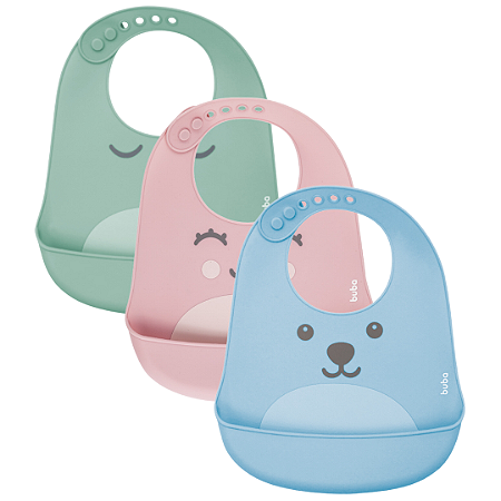 Babador de Silicone Impermeável com Pega Migalhas e Fecho Ajustável Gumy Bebê Buba