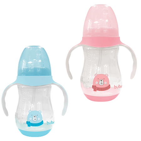 Copo Infantil Ursinho 250ml Buba Alça Removível Bico Silicone Válvula Anticólica Evita Ingestão Ar