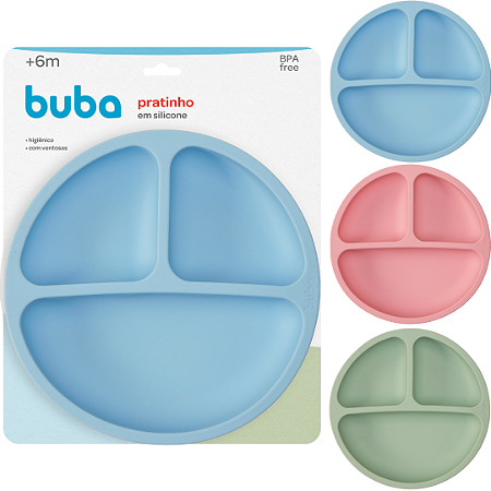 Prato Em Silicone Com Ventosa e Divisórias Infantil Buba Introdução Alimentar Bebê Criança