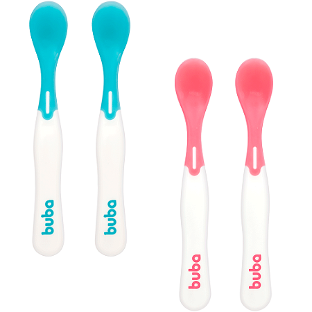Kit Com 2 Colheres Termossensível Para Bebê Infantil Térmica Buba Muda de Cor Caso Esteja Muito Quente