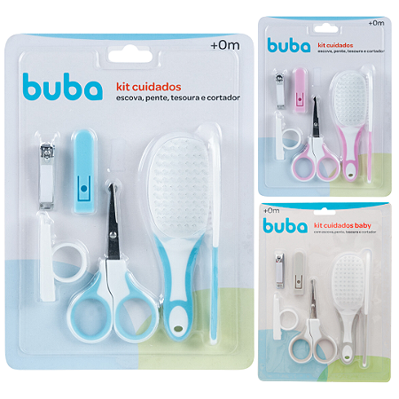 Kit Cuidados e Higiene Bebê 4 Peças Buba Pente Escova Tesoura e Cortador de Unha