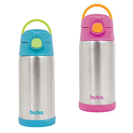 Garrafa Térmica Infantil Parede Dupla Inox 400ml Com Canudo Buba